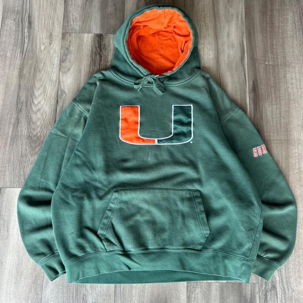 Vintage 90's University of Miami Hurricanes Green College Hoodie size XL